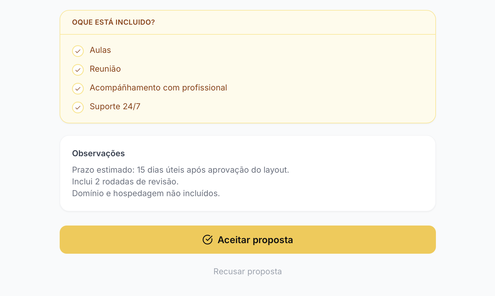 Aceitar proposta com 1 clique