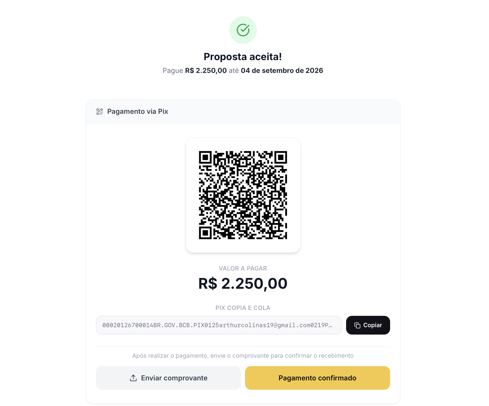 Pagamento via Pix gerado automaticamente