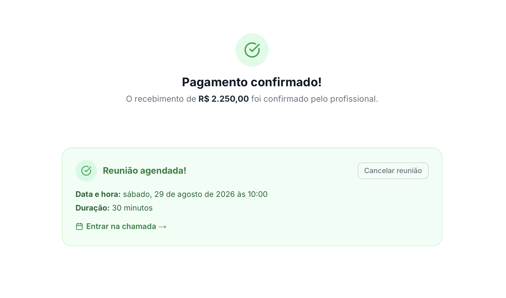 Reunião agendada e confirmada